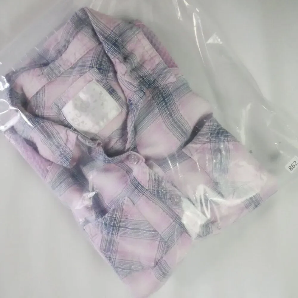 Justice Girls Size 16 Shirt Pink / Gray Plaid Long Sleeve Button Up